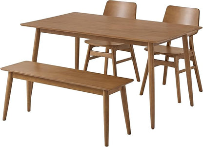 Alaterre Furniture Calais Dining – 4 Piece Dining Table Set for 4 with Chairs and Bench – Mid Century Modern 59-Inch Solid Wood Kitchen & Dining Room Table with Bench, and 2 Chairs (Pecan Finish)