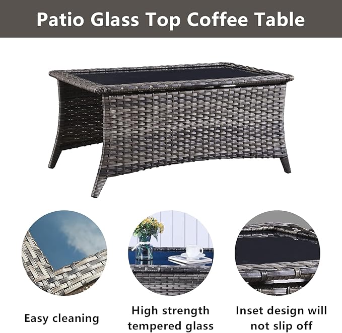 Belord 6 Pieces Patio Furniture Set Outdoor Wicker Furniture, 2 Patio Wicker Chairs with 1 Loveseat Sofa, Coffee Table and Ottomans, Patio Conversation Set for Porch Garden Deck Balcony Poolside
