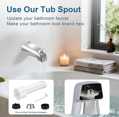 Universal Tub Spout for 1/2" Copper Pipe, 1/2" IPS and 3/4" IPS, Bathtub Spout with Diverter and Adapter and Hex Wrench (Chrome)