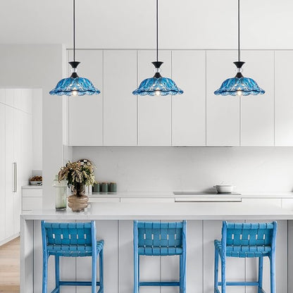 Plug in Black Pendant Light Plugin Kitchen Blue Glass Pendant Lighting Fixtures with Cord Switch Vintage Hanging Lamp for Island Dining Table Bedroom Living Room