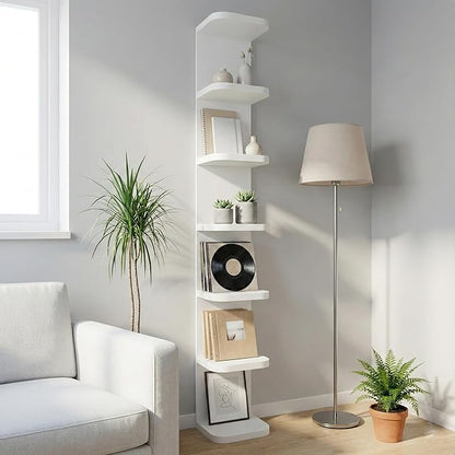 7 Tier Wall Shelf Unit White Floating Shelves for Wall, Decorative Lack Shelf for Storage Curved Edges, Tall Vertical Display Shelf for Bedroom, Vanity, Living Room, Book Shelves