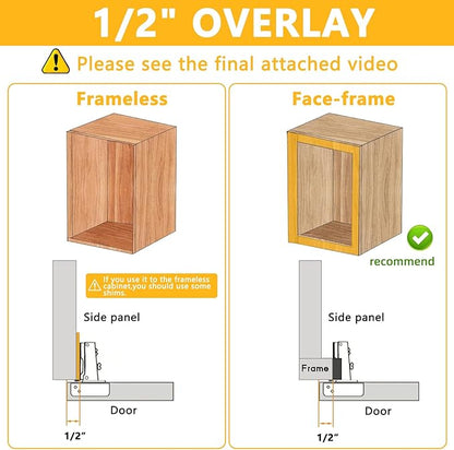 50 Pack Soft Close Cabinet Door Hinges for 1/2" Partial Overlay Cupboard, 100 Degree Opening Angel, Stainless Concealed Kitchen Cabinet Hinges with Mounting Screws and Manual