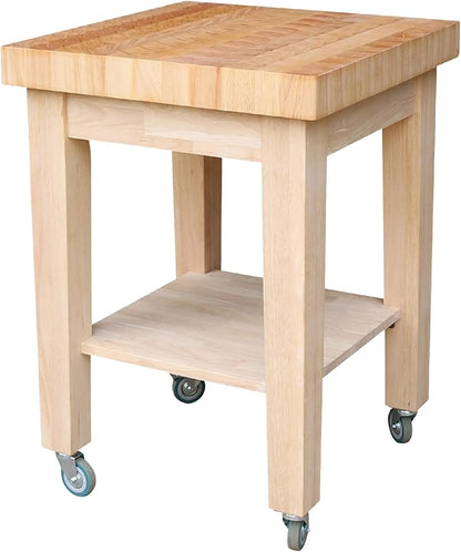 Unfinished Solid Wood Kitchen Island Cart by International Concepts – 33” Rolling Parawood Cart with Shelves, Paint or Stain to Match Any Kitchen Décor