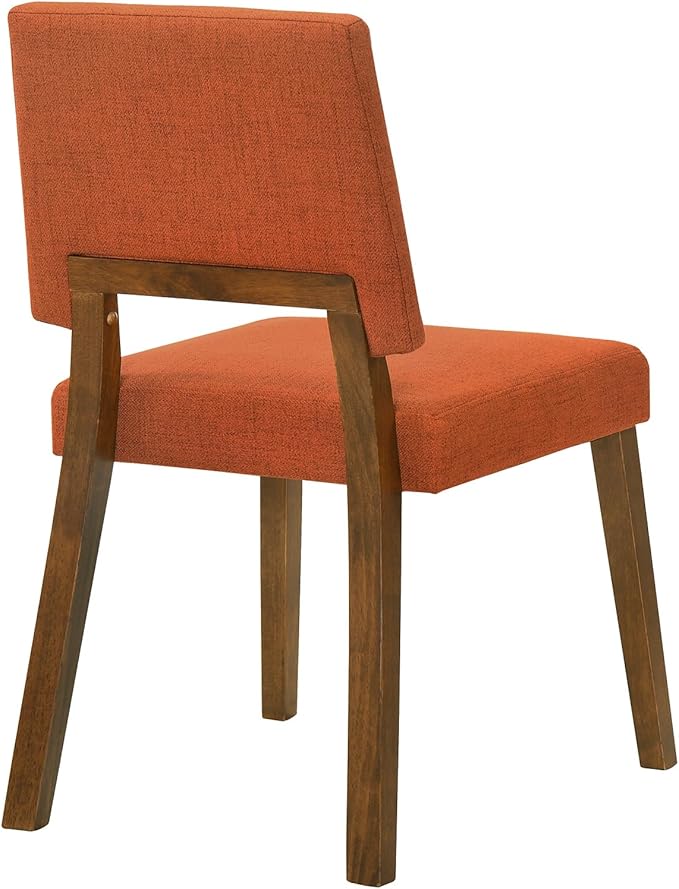Armen Living Channell Wood Dining Chair in Walnut Finish with Orange Fabric - Set of 2