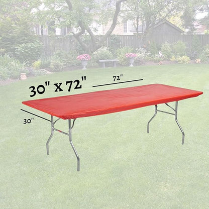 Kwik-Covers 6' Rectangular Plastic Table Covers 30" x 72" (6 Feet), Bundle of 10 - Indoor or Outdoor Fitted Table Covers for Banquet Tables (Red)