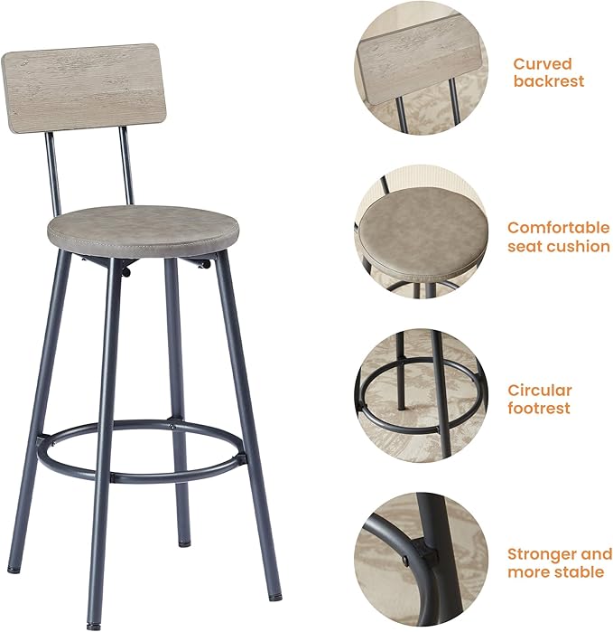 Pub High Dining Table Set 5 PCS Industrial Style Pub Table Set with 4 PU Leather Bar Chairs for Kitchen Breakfast Table Living Room Bar(Grey)