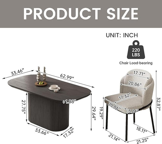 Miuuod 62.99" Oval Dining Table Set for 6-8, Modern Farmhouse Kitchen Table with 6 Chairs, Large Wood Dining Room Table Set,Water-Resistant MDF Top, Rustic Dining Furniture,Dark Grey