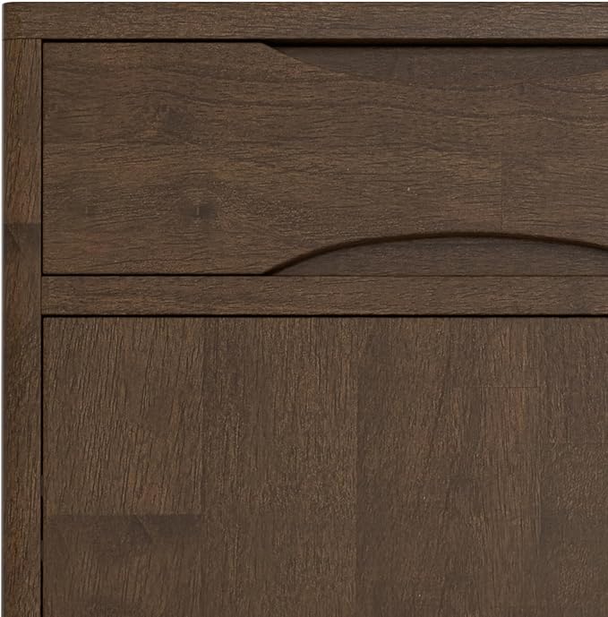 SIMPLIHOME Harper Storage Cabinet - 40 inch Wide Solid Wood Medium Storage Cabinet in Walnut Brown, Mid-Century Modern Cupboard for Entryway or Dining Room with Drawers, Tapered Legs, and Shelves