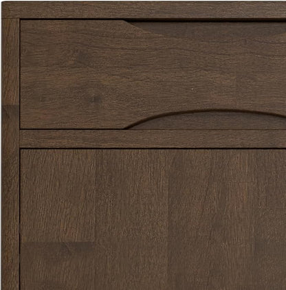 SIMPLIHOME Harper Storage Cabinet - 40 inch Wide Solid Wood Medium Storage Cabinet in Walnut Brown, Mid-Century Modern Cupboard for Entryway or Dining Room with Drawers, Tapered Legs, and Shelves