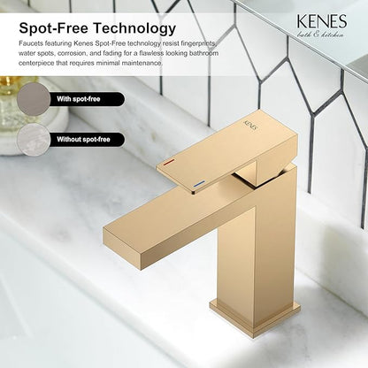 KENES Champagne Bronze Bathroom Faucet 1 Hole, Single Handle Gold Bathroom Sink Faucet, Vanity Faucet with Pop Up Drain and Supply Lines, LJ-9031-CB