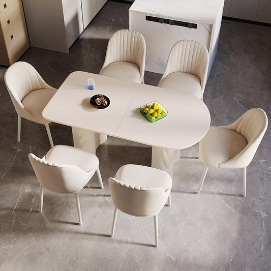 Dining Table Set for 6, Modern Kitchen Table with 6 Chairs, Dining Room Table Set for Kitchen,Dining Room,Home & Office (55.11" White Table with 6 Chairs)