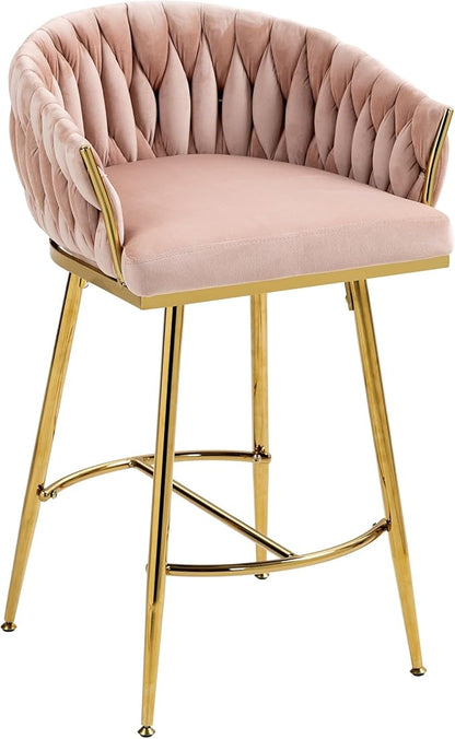 26'' Counter Height bar stools Set of 2 Kitchen Island Counter bar Stool with Hand- Wave Back, Golden Chromed Base and footrest,for Living Room