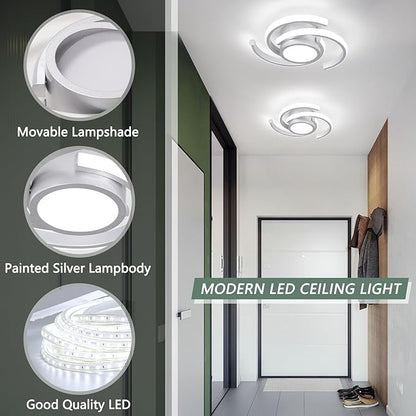 ADISUN LED Modern Ceiling Light, 6000K Semi Flush Mount Ceiling Light Fixture, Unique Ceiling Lamp for Living Room Bedroom Corridor Aisle Hallway, 2 Pack, Silver