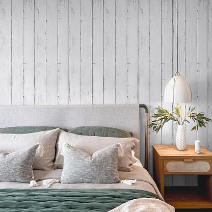 Wood Contact Paper White Gray 17.7"X 275"Thickened Peel and Stick Wallpaper Self-Adhesive Removable Decorative Wall Covering Vintage Wood Panel Interior Film for Decoration