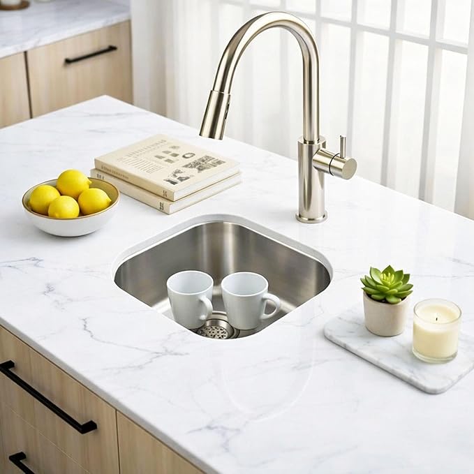 ORLANDO 13x13 inch Undermount Bar Sink – 18 Gauge 304 Stainless Steel Single Bowl small Kitchen Sink with Basket Strainer for Wet Bar, RV & Kitchen Island