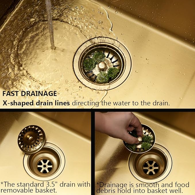 Gold Drop In Bar Sink,20x16 Top Mount Wet Bar Sink Single Bowl 16 Gauge Small Sink Stainless Steel Deep Basin