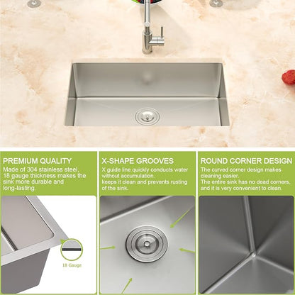 30 Inch Undermount Kitchen Sink -30x18x9 Stainless Steel Sinks Single Bowl kitchen sinks 304 18 Gauge 9" Deep Basin