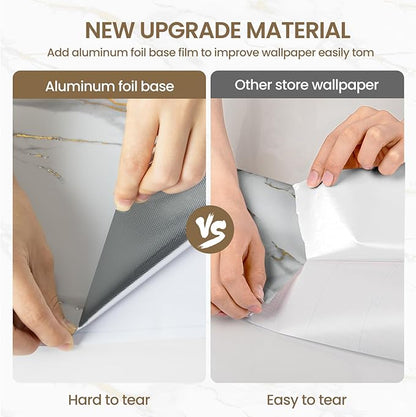 practicalWs Glossy Marble Wallpaper Peel and Stick White/Gold Granite Contact Paper Removable Wall Paper for Kitchen Countertop Cabinet Furniture 17.7" x 196.8"