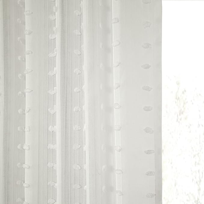 HPD Half Price Drapes Patterned Faux Linen Sheer Curtains For Living Room 50 X 96 (1 Panel), Rod Pocket Window Curtains for Bedroom, Strasbourg Dot