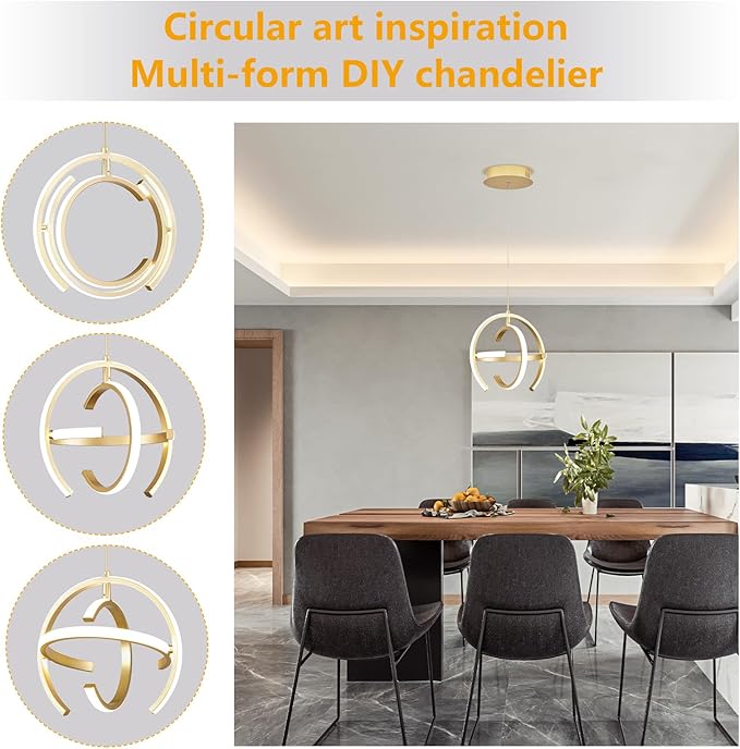 Modern Gold LED Chandelier, Globe 4000K Pendant Light Fixture, Round Adjustable Height Dining Room Hanging Light for Kitchen Island Bedroom Hallway Foyer(11.81 Inch)