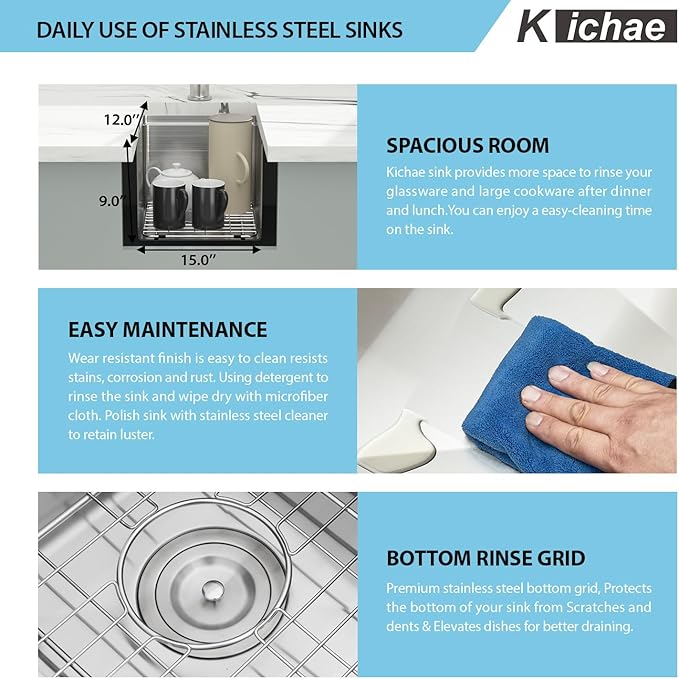 Kichae Bar Sink Undermount - 12 x 15 inch Stainless Steel Bar Prep Sink 16 Gauge Single Bowl Workstation Prep Kitchen Sink Wet Bar Sink With Cutting Borad Heavy Duty Handmade Basin
