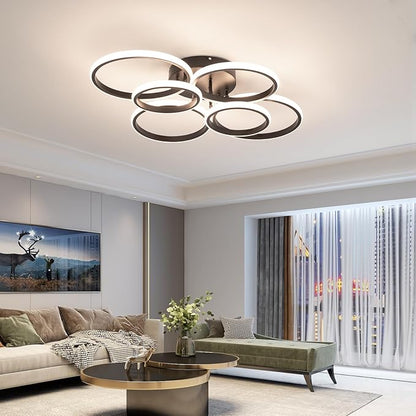 Modern Ceiling Lights, 6 Rings Dimmable Black LED Ceiling Light Fixtures with Remote Control, 60W Close to Ceilings Lighting for Living Room, Bedroom, Dining Room
