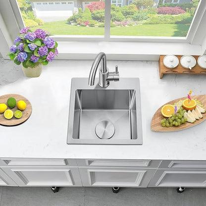 Bar Sink 15 Inch Drop in Bar Sinks Modern Stainless Steel Small Kitchen Sinks Single Bowl RV Sink with Faucet Combo
