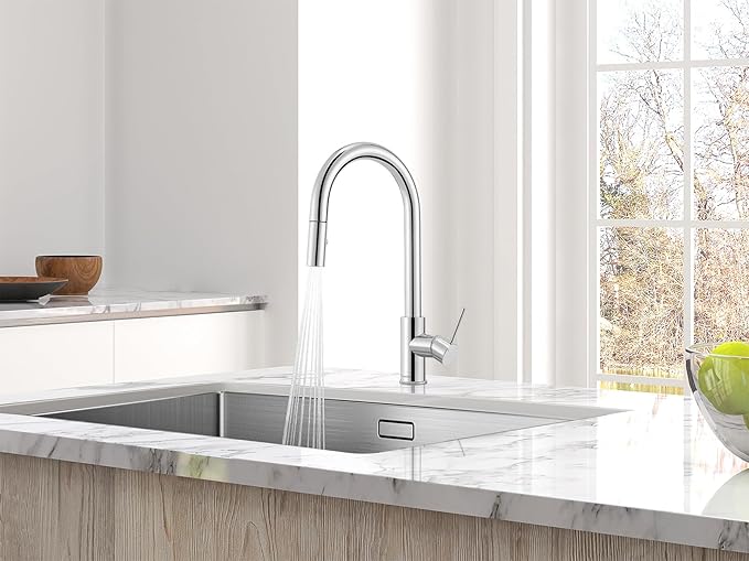AguaStella AS60CH Chrome Kitchen Sink Faucet with Pull Down Sprayer Single Handle