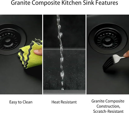 Black Kithcen Sink, 23 Inch Undermount Kitchens Sinks, 23"x 18"x 8" Small Matte Black Bar Sinks, 23 x18 Granite Composite Quartz stone Kitchen Sink With Accessories