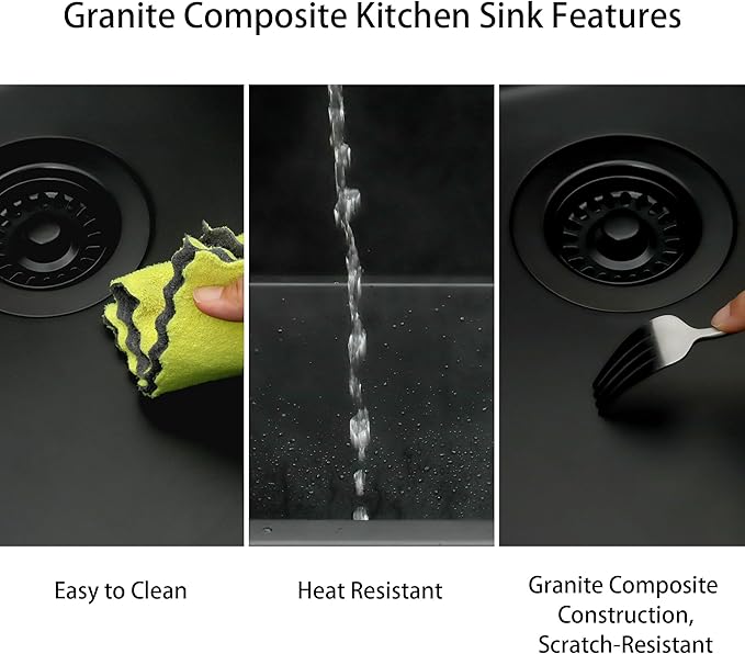 Black Bar Sink, 13" x 15" x 10" Undermount Kitchen Sink, 13 Inch Small and Deep Single Bowl Granite Composite Kitchen Sink with Accessories, 13 x 15 Matte Black Quartz Stone Bar Sinks