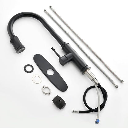 SUMERAIN Stainless Steel Matte Black Kitchen Sink Faucets with Pull Down Sprayer and 10" Deck Plate Single Lever