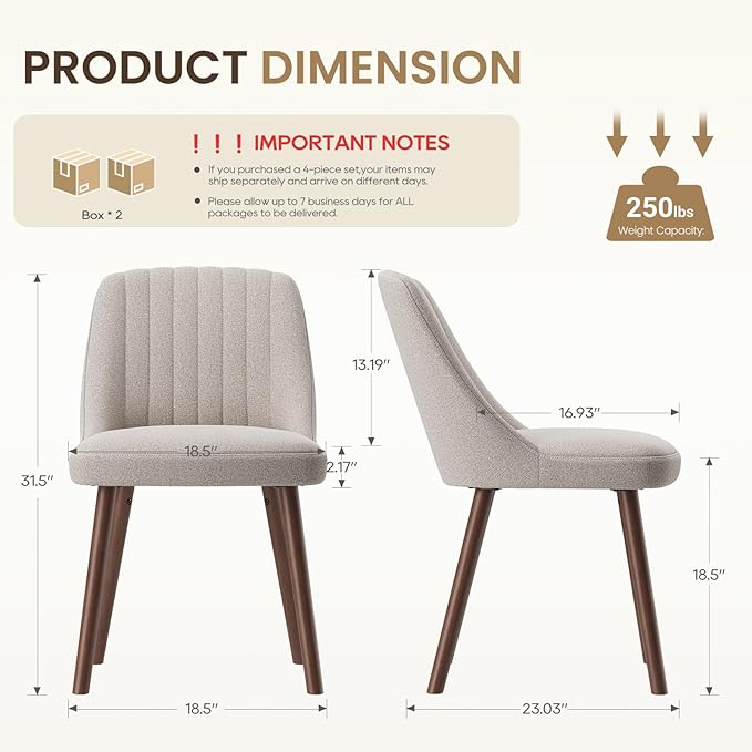 MALOL Upholstered Dining Chairs Set of 4, Modern Fabric Kitchen Chairs with Back, Wood Legs for Kitchen Dining Room Restaurant, Camel
