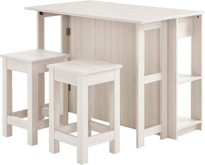 3-Piece Kitchen Island and Stool Set White Modern Contemporary Rectangular Wood Matte
