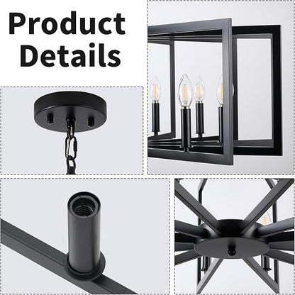Black Chandelier for Dining Room, 12-Light Kitchen Chandelier Light Fixture Modern Metal Industrial Large Chandeliers for Farmhouse Entryway Living Room (E12 Bulbs Not Included)