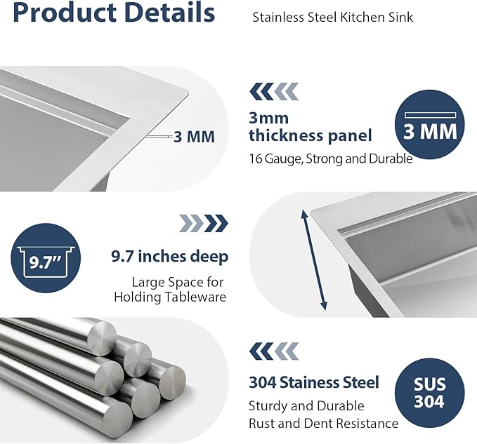 Lordear 33 Drop In Kitchen Sinks Worktation - 33x19 Drop Kitchen Sink 16 Gauge 304 Stainless Steel Single Bowl Over Counter Handmade Sink Basin With Built-in Accessories