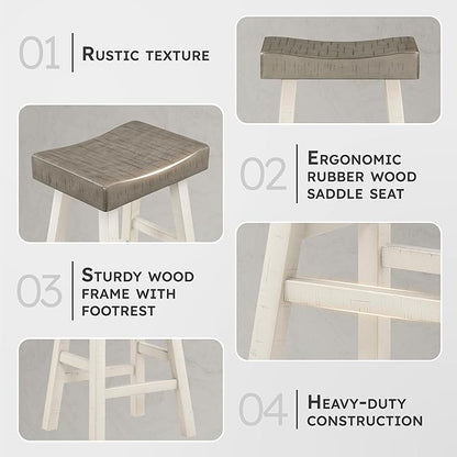 Lexicon Counter Height Stools Set of 2 - Solid Wood Counter Stools with Footrest, Armless Kitchen Chairs for Island, Living Room, Breakfast Nook, Sturdy, Transitional 25" Tall - White/Coffee