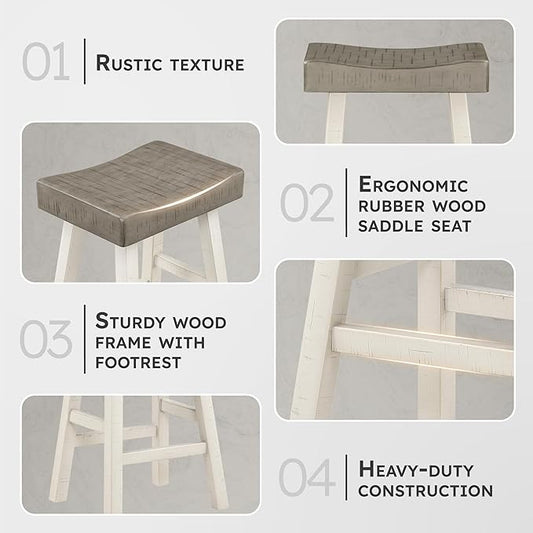 Lexicon Counter Height Stools Set of 2 - Solid Wood Counter Stools with Footrest, Armless Kitchen Chairs for Island, Living Room, Breakfast Nook, Sturdy, Transitional 25" Tall - White/Coffee