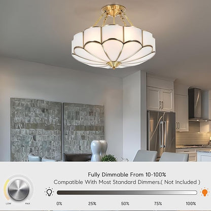 Vintage Pendant Light Fixture, 4-Light Semi Flush Mount Ceiling Light, Handmade Glass Ceiling Light Fixture for Foyer Entryway Stairway (Antique)
