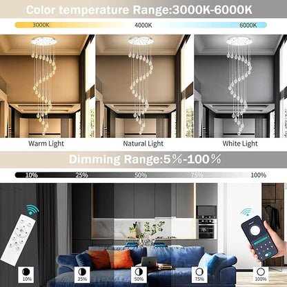 30 Light Modern Glam Crystal Chandelier for High Ceiling LED Dimmable Ceiling Pendant Light Staircase Foyer Enterway Living Room Chandelier Lighting Antique Silver