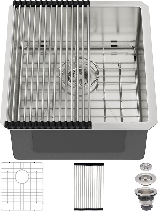 17 Undermount Kitchen Sink 17"x19"x8" Single Bowl 16 Gauge Stainless Steel Under Counter Single Bowl Kitchen Sinks Basin with Drain Strainer
