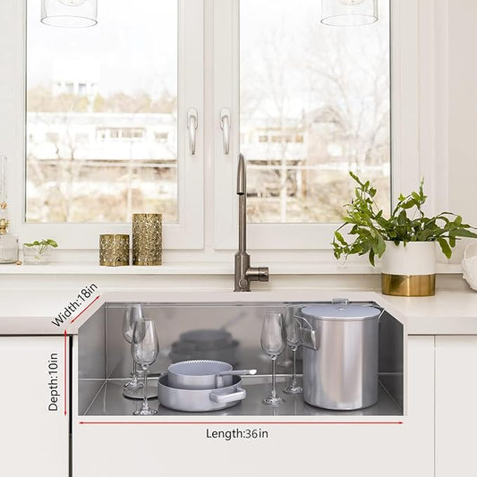 GarveeTech Undermount Kitchen Sink 36 x 18 x 10 Inch, Single Bowl Stainless Steel Sink, Brushed Finish, Includes Bottom Grid & Drain Assembly