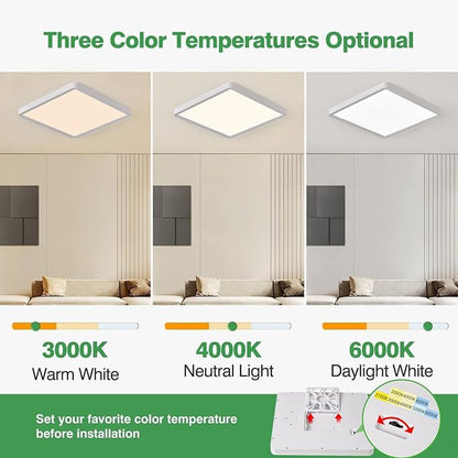 12 Inch 6PK Square LED Flush Mount Ceiling Light, 24W, 2500LM, 3000K/4000K/6000K CCT Selectable, LED Flat Panel Low Profile Ceiling Light Fitures for Hallway, Kitchen, Bedroom, Laundry Room