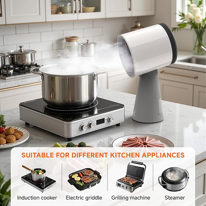 Portable Range Hood 3-Speed Suction Desktop Compact Range Hood with 2 Activated Carbon High-Absorption Cotton Replace Filter Low Noise Kitchen Exhaust Fan (Sliver)