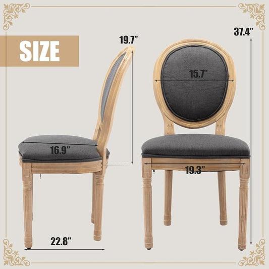 SoarFlash French Dining Chairs Set of 4, Vantage Linen Dining Chair with Round Back, Farmhouse Country Dining Chair for Living Room,Kitchen,Restaurant,Deep Grey