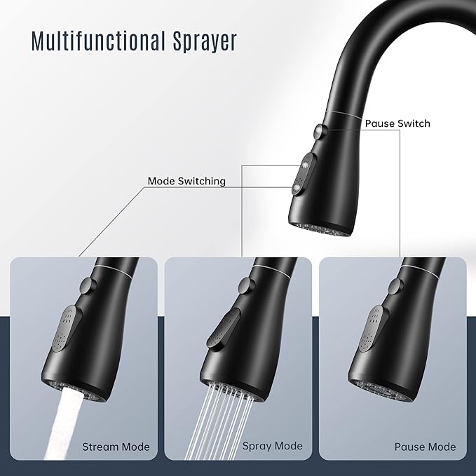 Kitchen Faucet with Pull-Down Spray Single Handle high arc Commercial Stainless Steel Matte Black Kitchen Sink Faucet with Deck Suitable for bar Laundry RV Farmhouse (Matte Black)