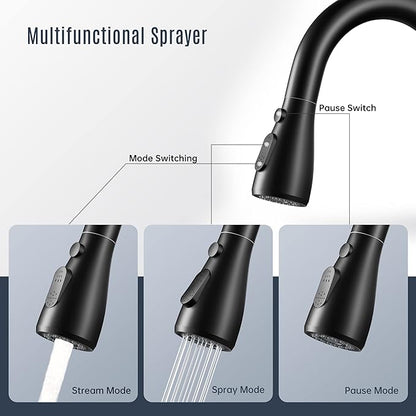 Kitchen Faucet with Pull-Down Spray Single Handle high arc Commercial Stainless Steel Matte Black Kitchen Sink Faucet with Deck Suitable for bar Laundry RV Farmhouse (Matte Black)