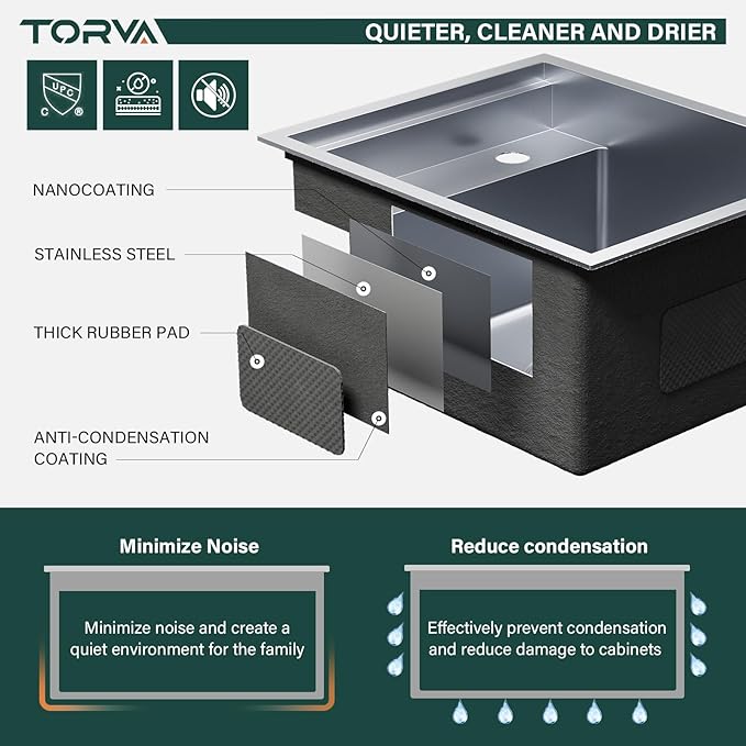 TORVA RV Kitchen Sink, 15 x 18 x 9 Inch Undermount Bar Sink 16 Gauge Stainless Steel Single Bowl Sink with Foldable Faucet Cutting Board, Grey
