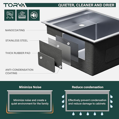 TORVA RV Kitchen Sink, 15 x 18 x 9 Inch Undermount Bar Sink 16 Gauge Stainless Steel Single Bowl Sink with Foldable Faucet Cutting Board, Grey