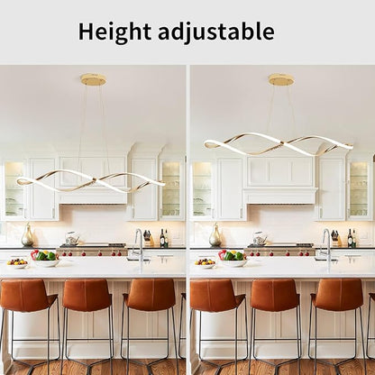39 Inch Modern LED Pendant Light, Remote Control Dimmable Adjustable Height, DIY Kitchen Island Lighting & Dining Room Chandelier, Gold Plated Energy Saving Linear Chandelier