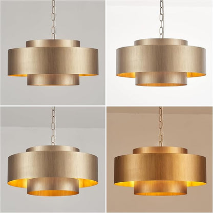 20” Brushed Brass Modern Chandelier Classic 3 Round Metal Pendant Light Contemporary Adjustable Industrial Pendant Light for Dining Room Kitchen Island Living Room Bedroom, UL Listed